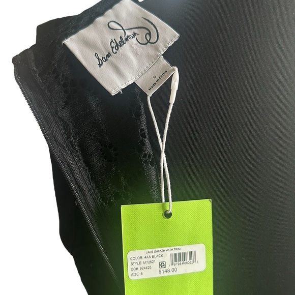 NWT Sam Edelman Black Lace Midi Dress with Accent Waist Size 6 - Picture 5 of 9